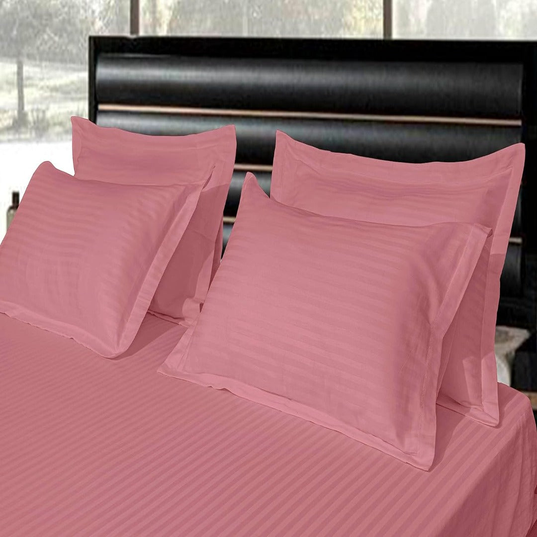 Pure Cotton Satin Stripe King Bedsheet - Rose Pink