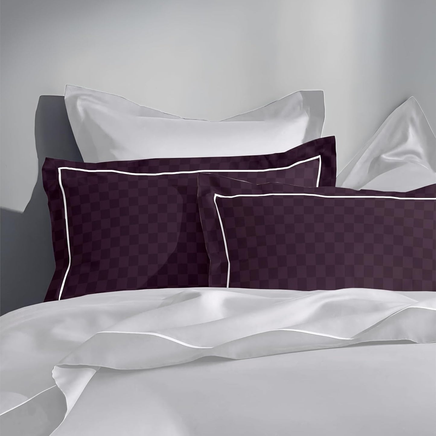Pure cotton 300 TC checkered pillow cover set in wine