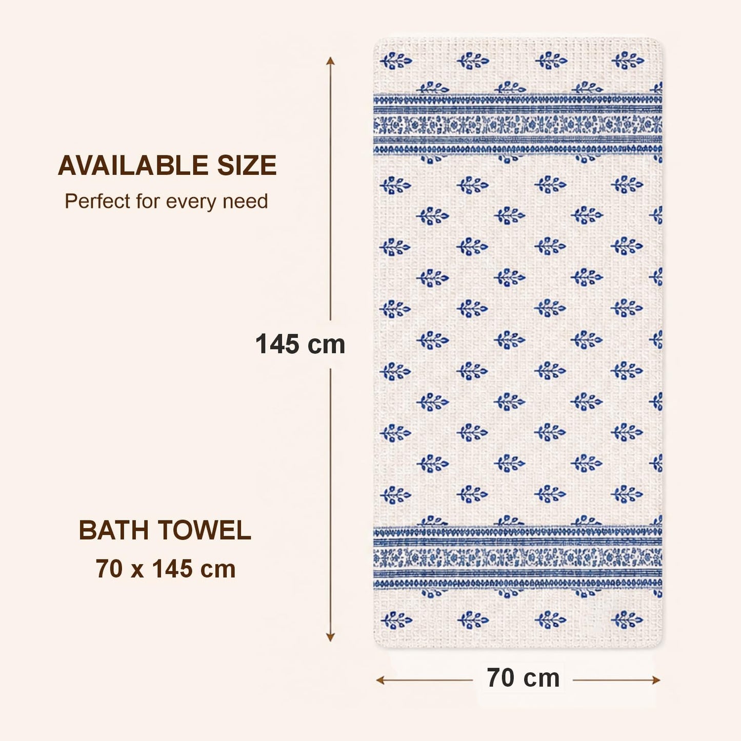 Pure Cotton Printed Waffle Bath Towel - Indigo Buti