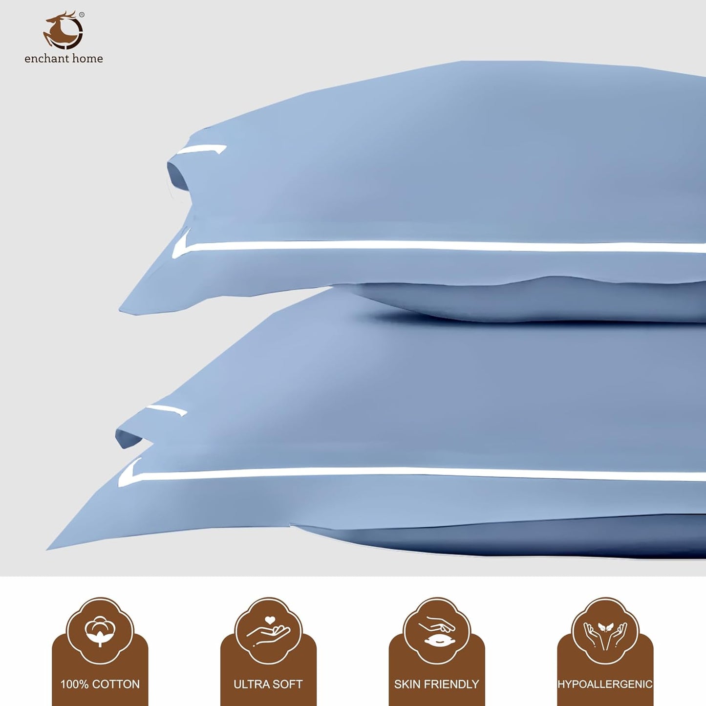 Pure Cotton 300 TC Solid Pillow Cover Set - Mediteranean Blue
