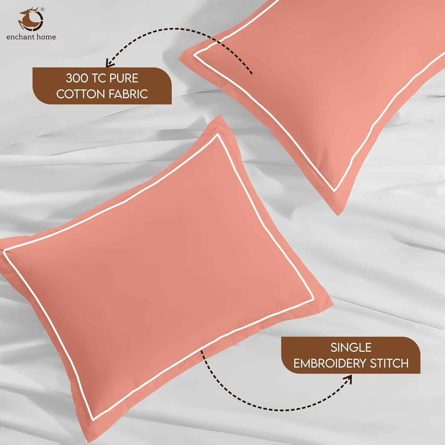 Pure Cotton 300 TC Solid Pillow Cover Set - Blush