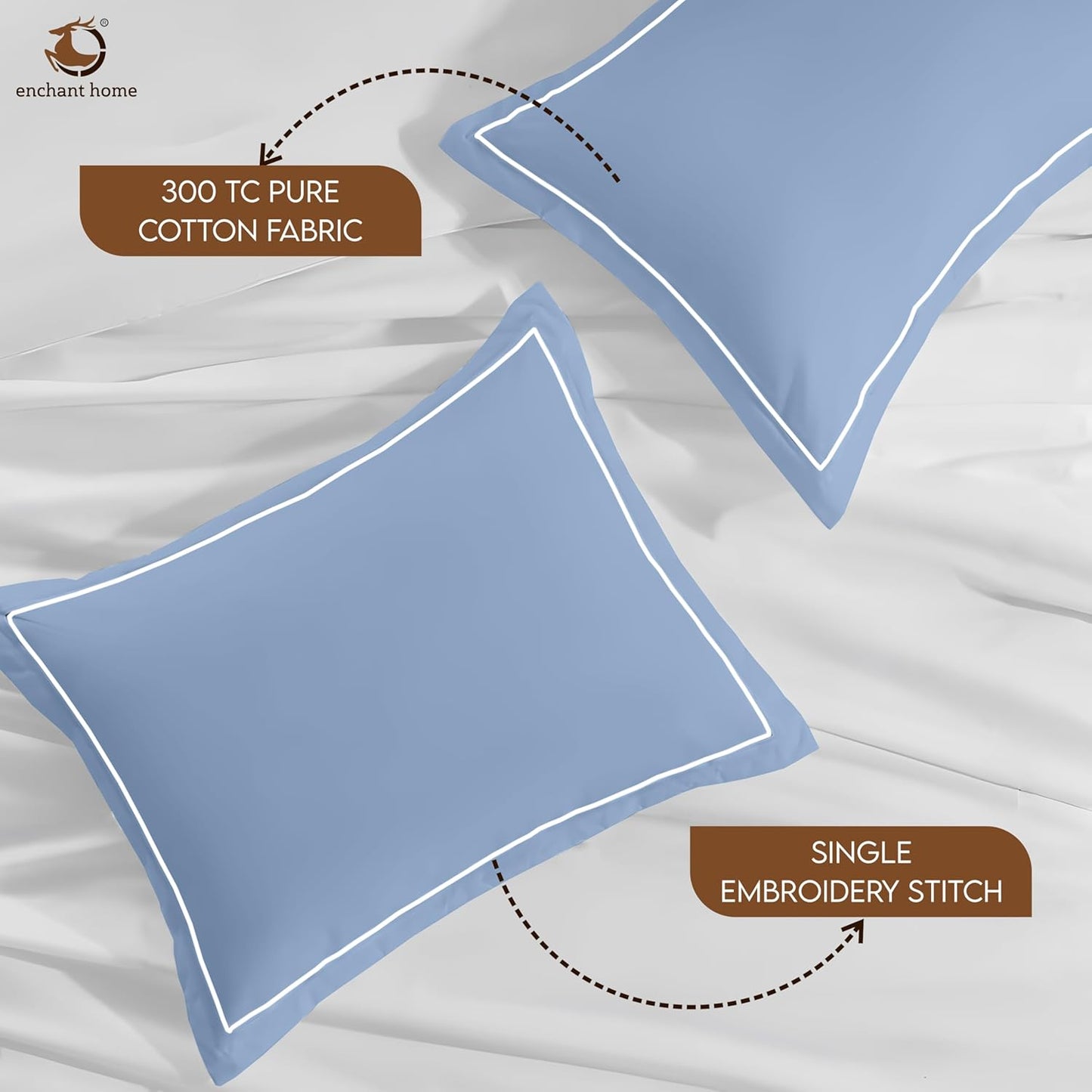 Pure Cotton 300 TC Solid Pillow Cover Set - Mediteranean Blue
