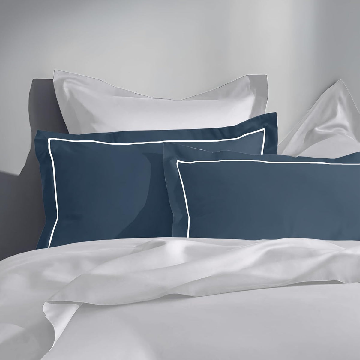 Pure Cotton 300 TC Solid Pillow Cover Set - Navy Blue