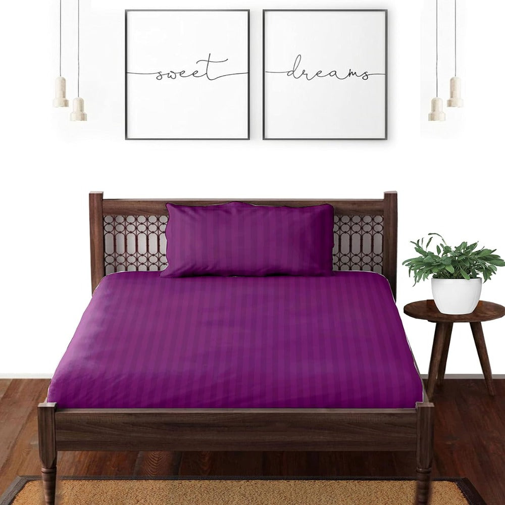 Satin striped pure cotton single bedsheet in wine
