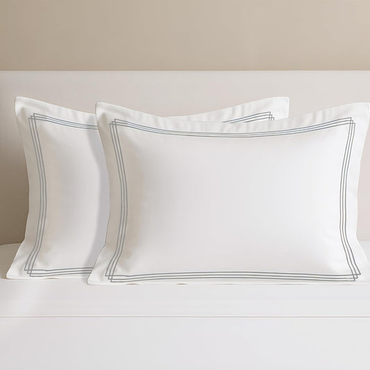 Pure Cotton 500 TC Premium Pillow Cover Set - White Triple Silver