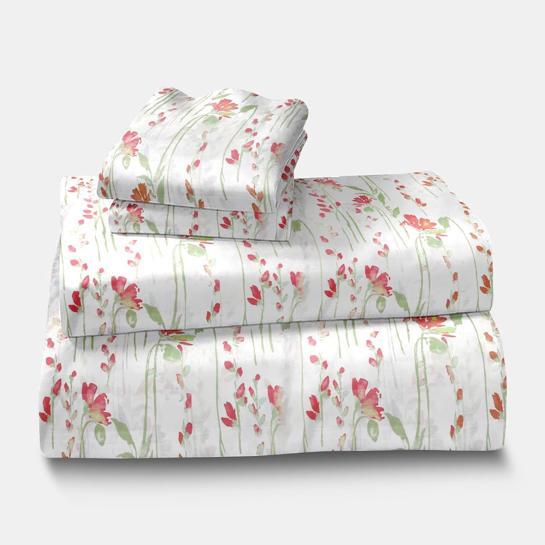 Satin Glory Pure Cotton Double Bedsheet - Pastel Red