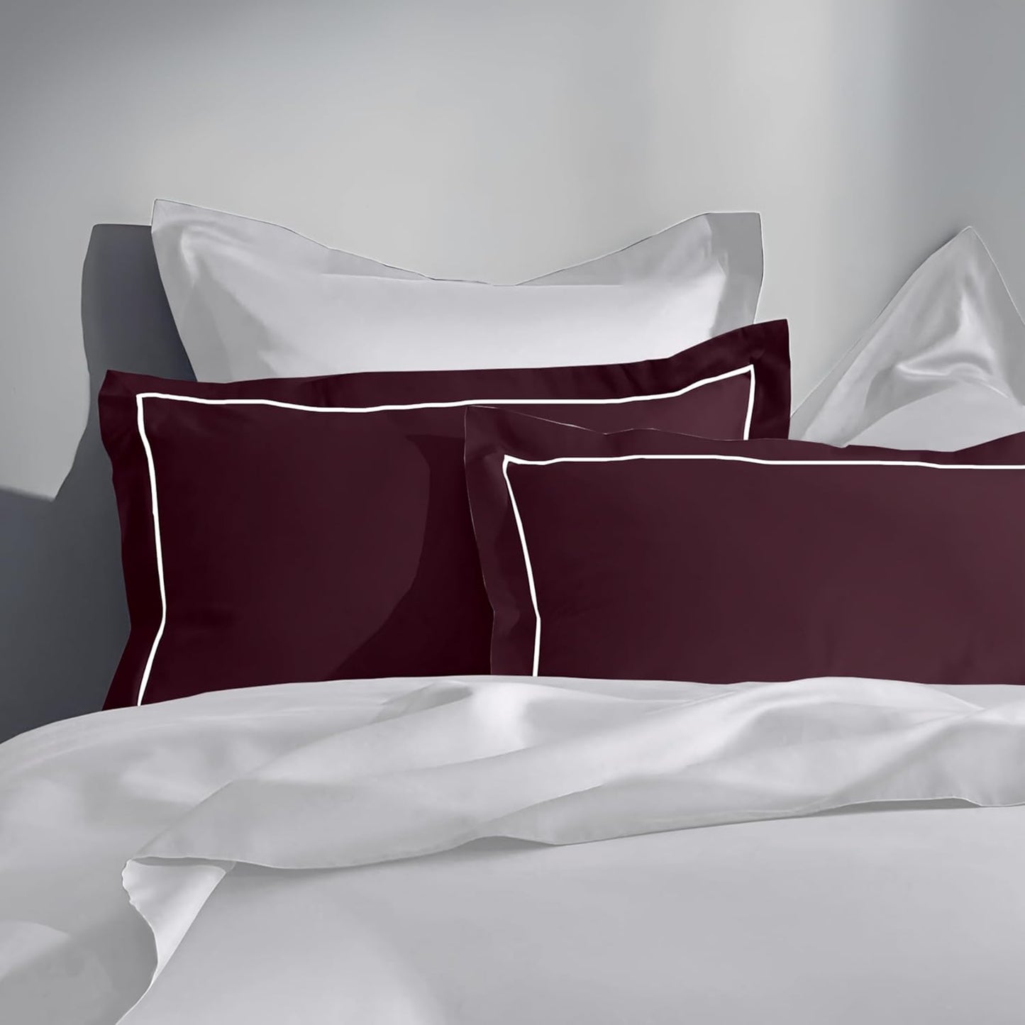 Pure cotton 300 TC solid pillow cover set in wine