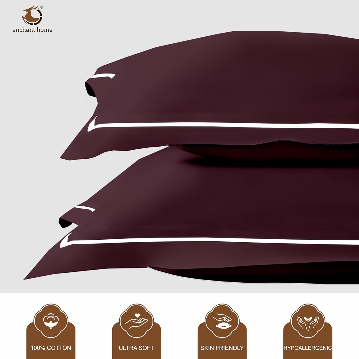 Pure Cotton 300 TC Solid Pillow Cover Set - Wine
