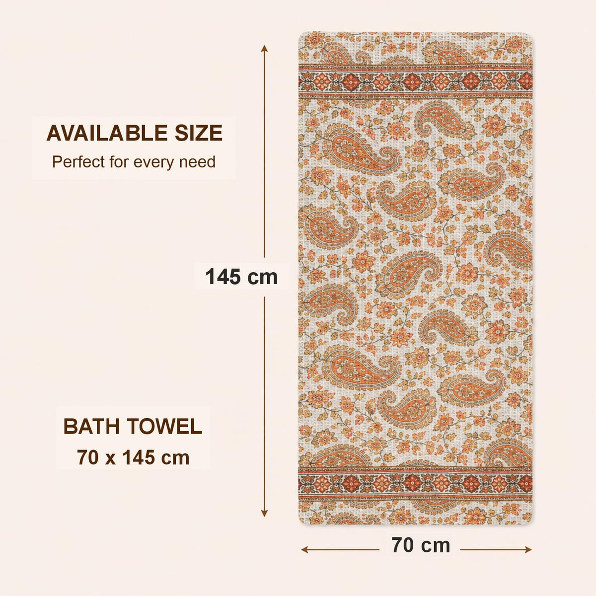 Pure Cotton Printed Waffle Bath Towel - Paisley Charm