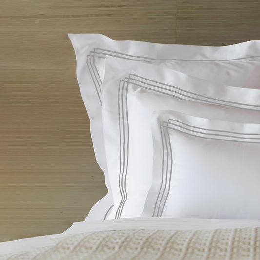 Pure Cotton 500 TC Premium Pillow Cover Set - White Triple Silver