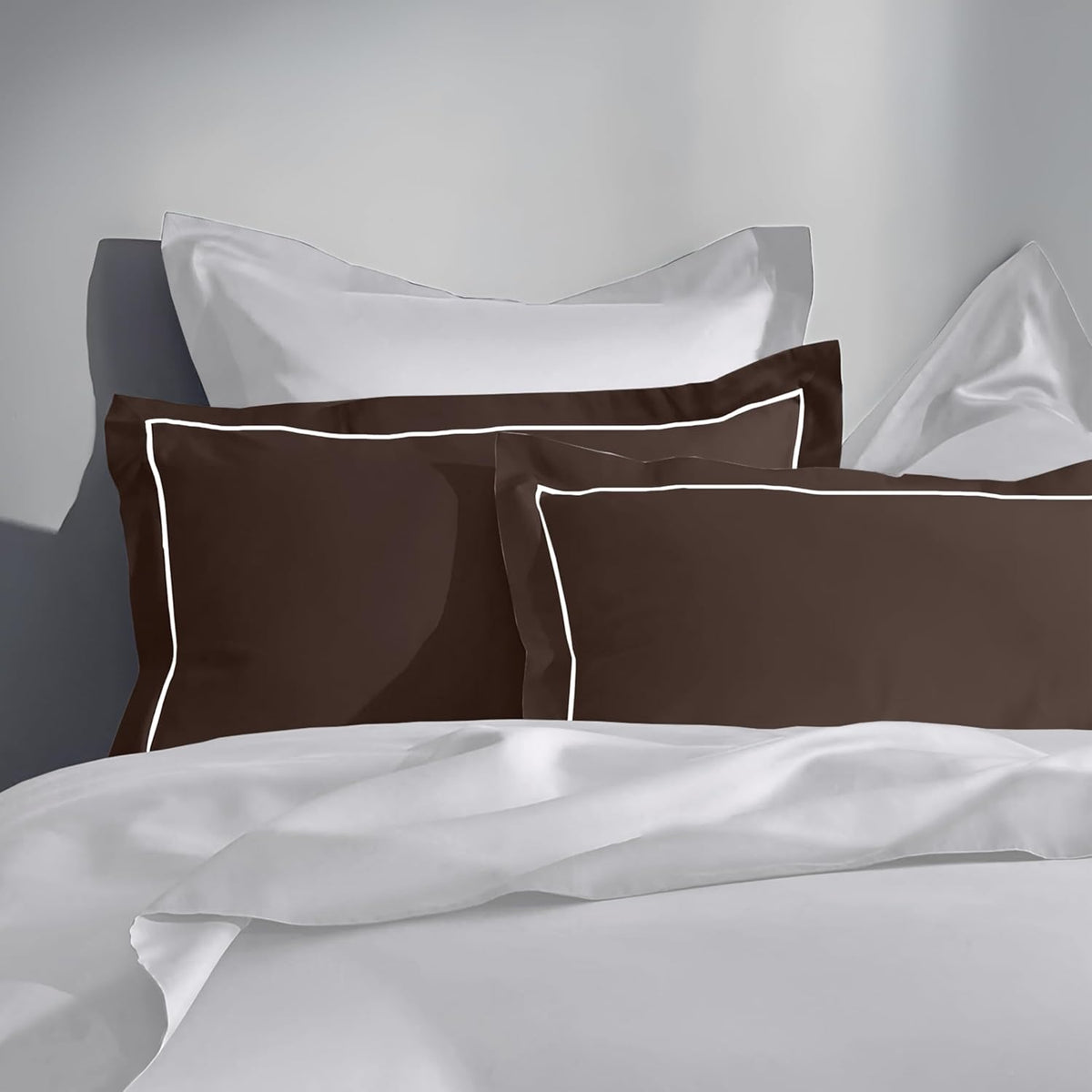 Pure cotton 300 TC solid pillow cover set in coffee