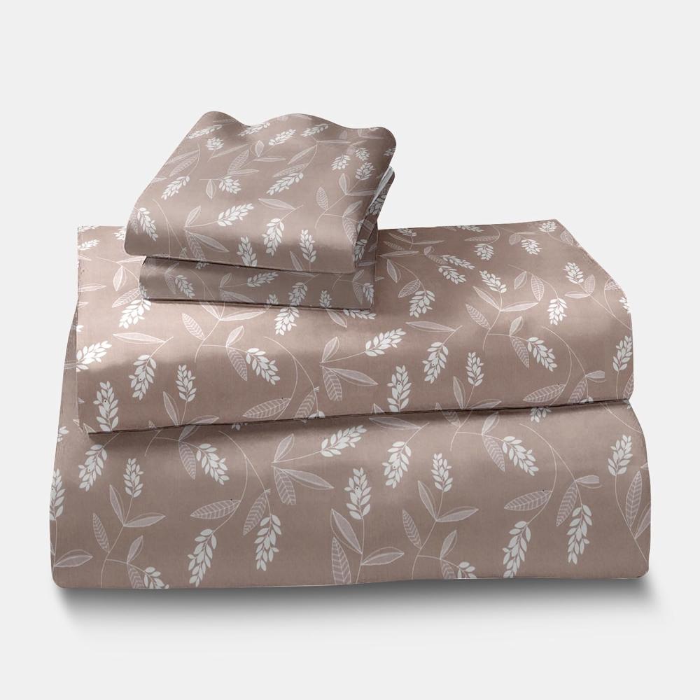 Satin Glory Pure Cotton Double Bedsheet - Leafy Brown