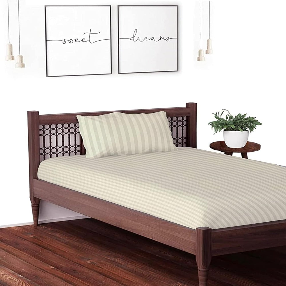 Cream satin stripe cotton bedsheet with pillow covers – view 2