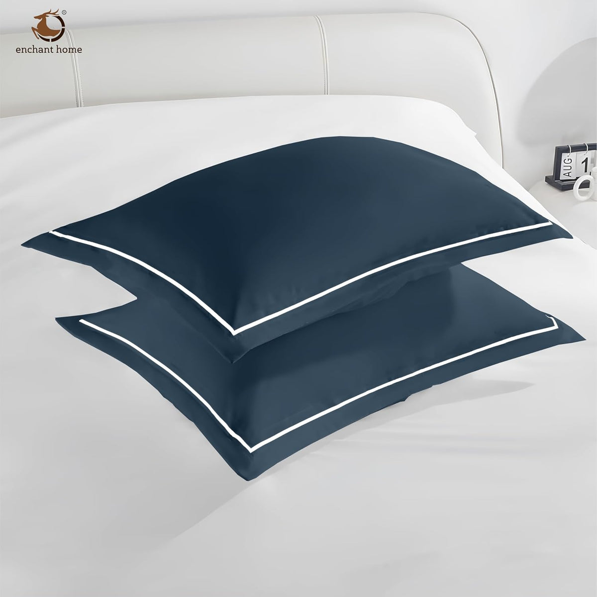 Pure Cotton 300 TC Solid Pillow Cover Set - Navy Blue