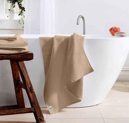 Pure Cotton Waffle Bath Towel - Beige