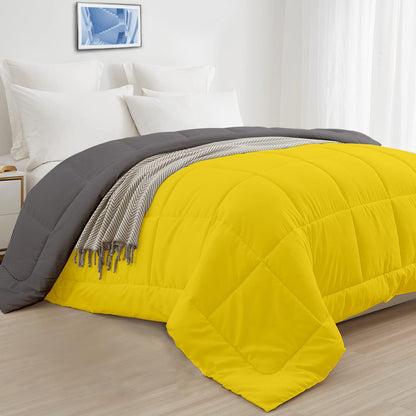 Yellow and grey microfiber AC comforter folded view