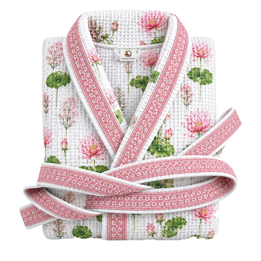 Premium Print Cotton Rich Waffle Robe for Men & Women - Lotus Serene