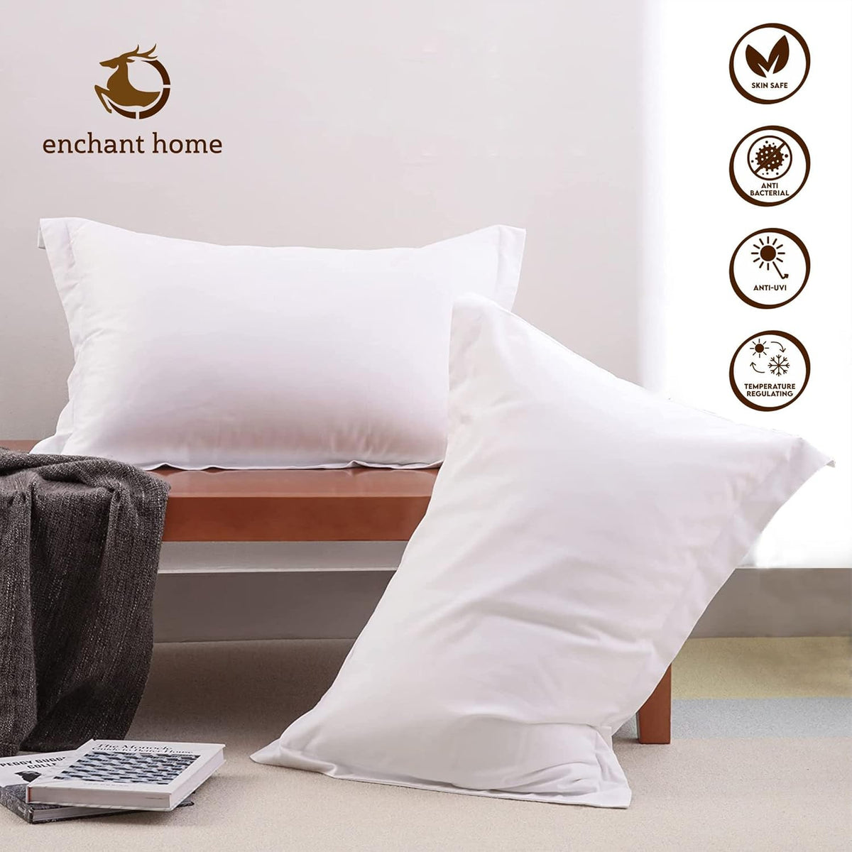 Pure Cotton Plain Percale Pillow Cover Set - White