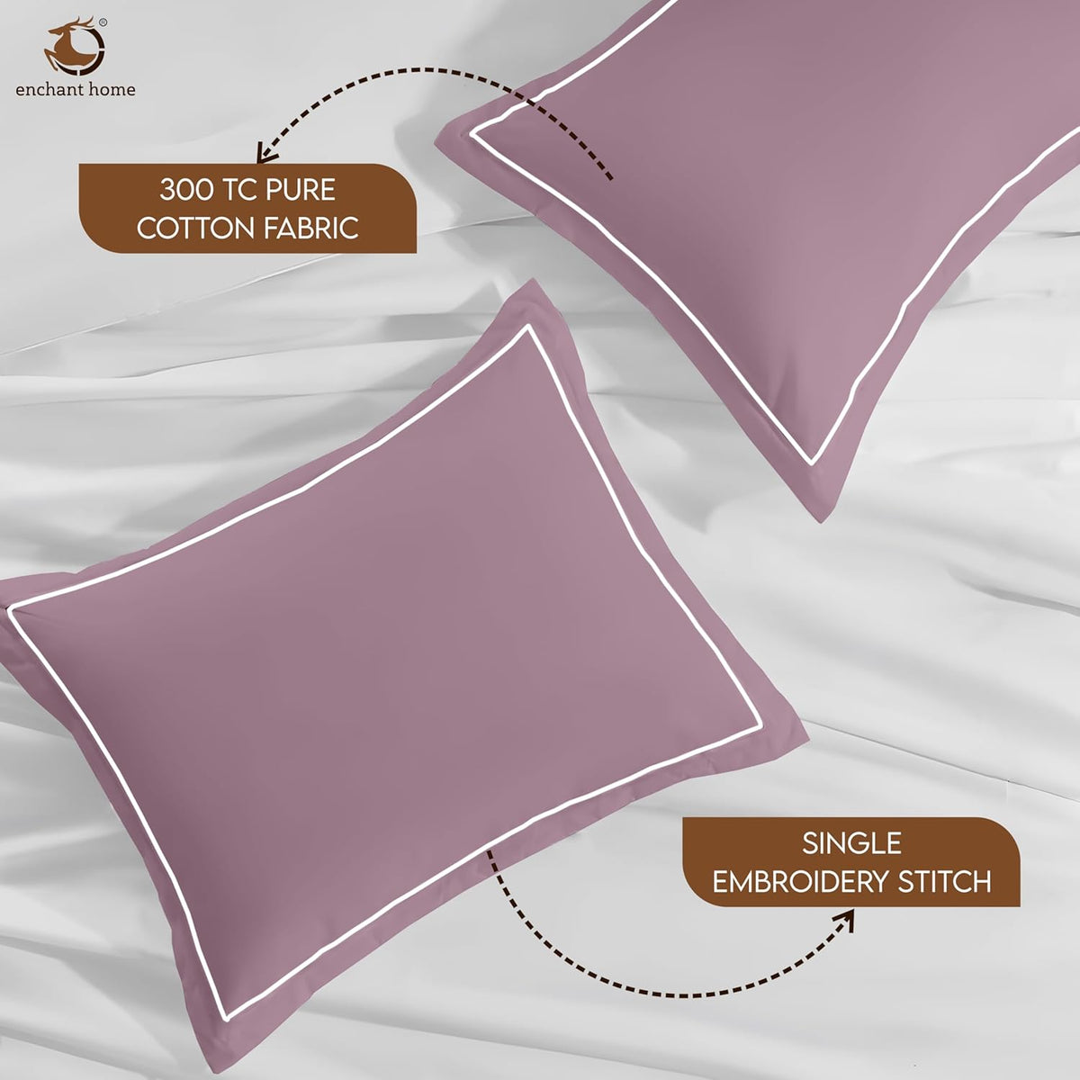 Pure Cotton 300 TC Solid Pillow Cover Set - Cameo Rose
