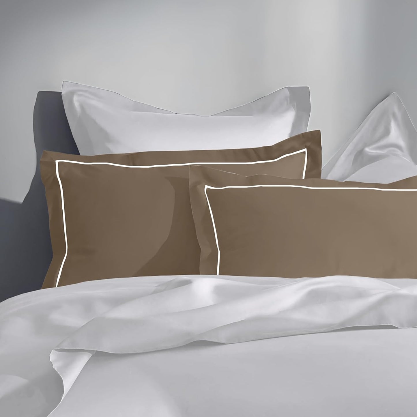 Pure cotton 300 TC solid pillow cover set in khaki