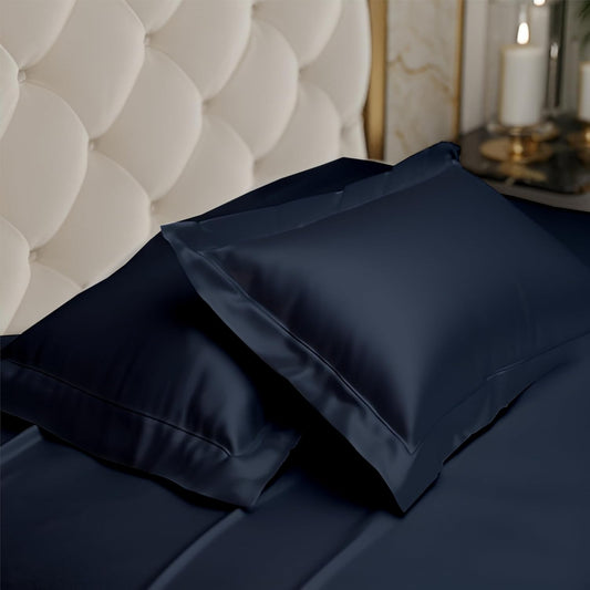 300 TC Art Silk Satin Pillow Cover Set - Navy Blue