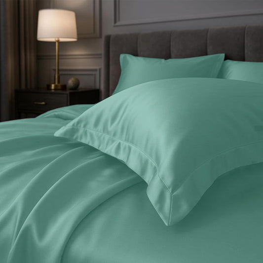 300 TC Art Silk Satin Pillow Cover Set - Aqua Blue