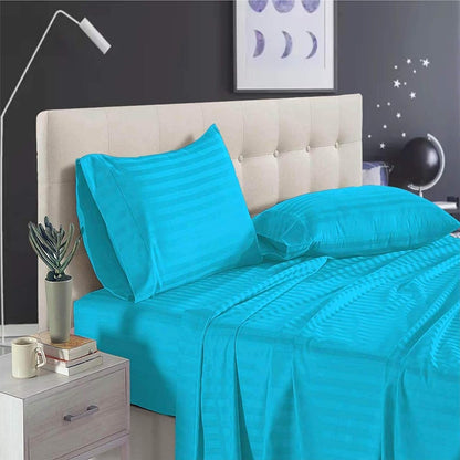 Pure Cotton Satin Stripe King Bedsheet - Sea Green