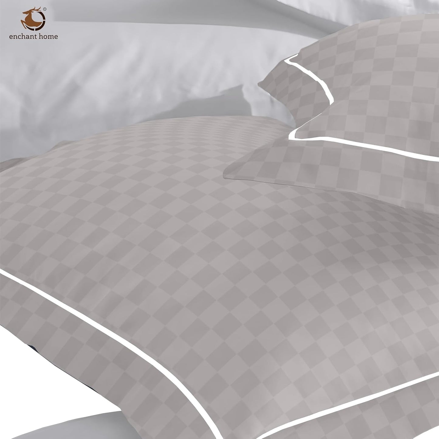 Pure Cotton 300 TC Checkered Pillow Cover Set - Silver