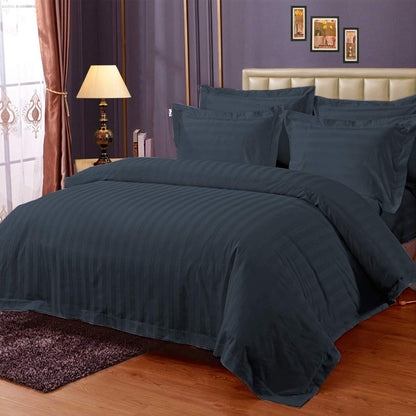 Pure Cotton Satin Stripe King Bedsheet - Dark Grey