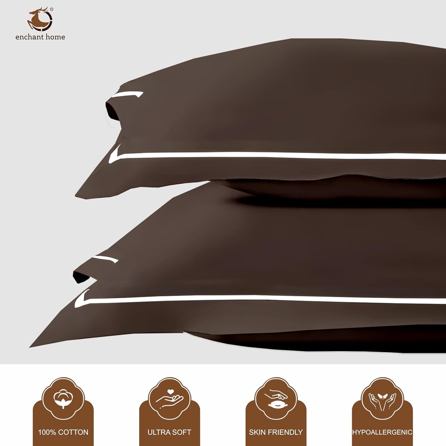 Pure Cotton 300 TC Solid Pillow Cover Set - Coffee