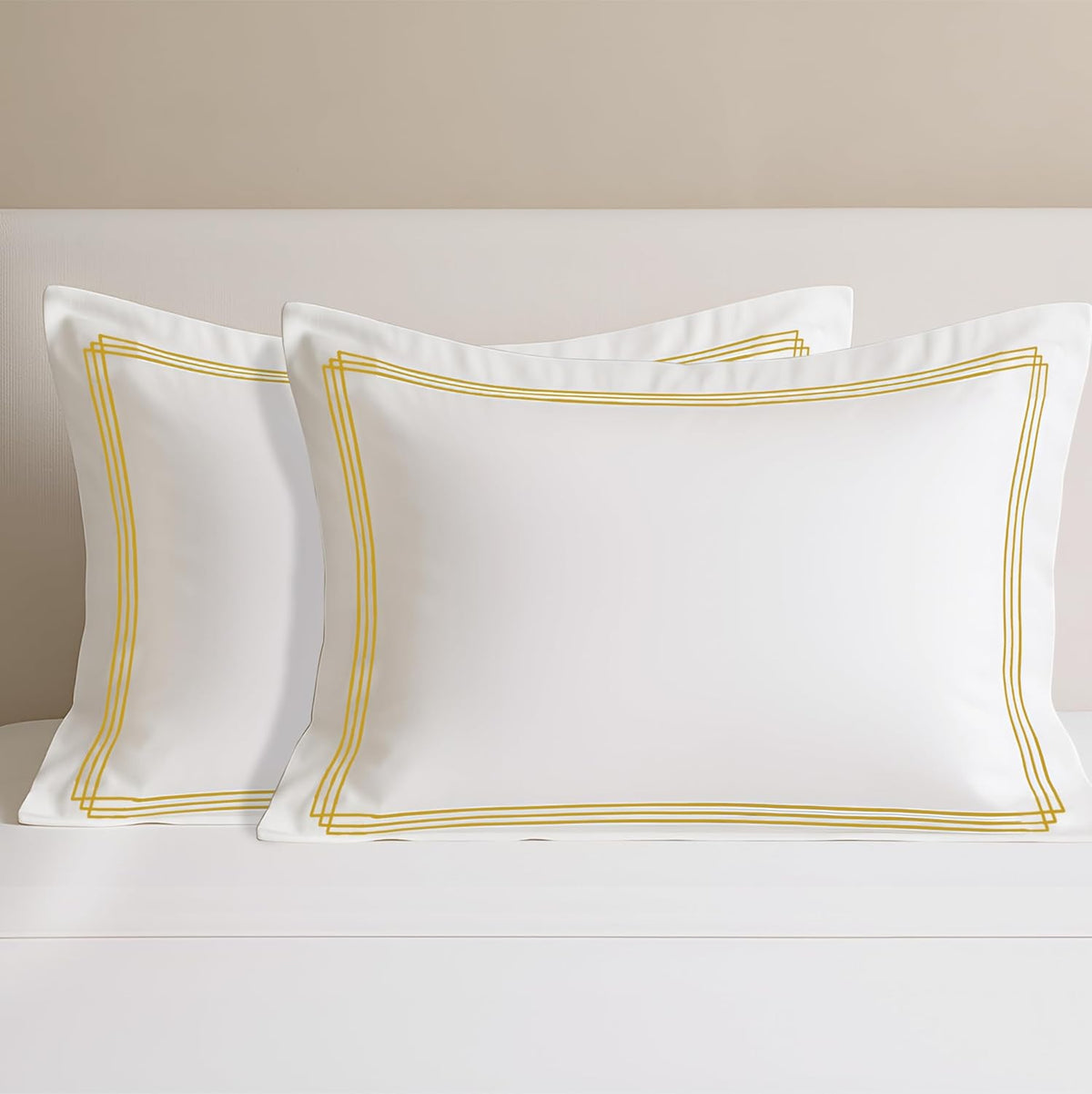 Pure Cotton 500 TC Premium Pillow Cover Set - White Triple Golden