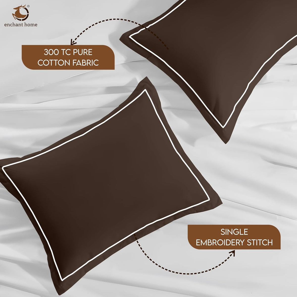 Pure Cotton 300 TC Solid Pillow Cover Set - Coffee