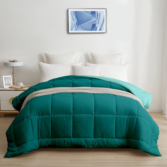 200 GSM Microfiber AC Double Comforter - Teal and Mint Green