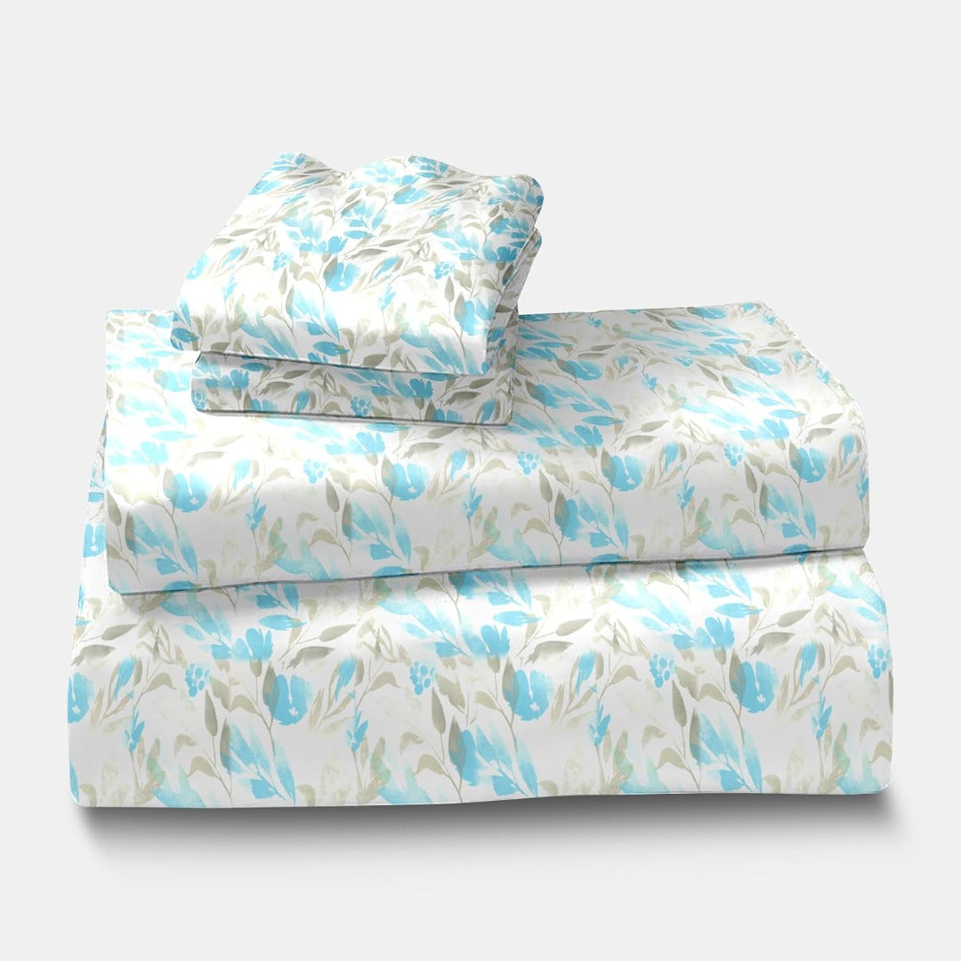 Satin Glory 200 TC Pure Cotton Double Bedsheet - Blue