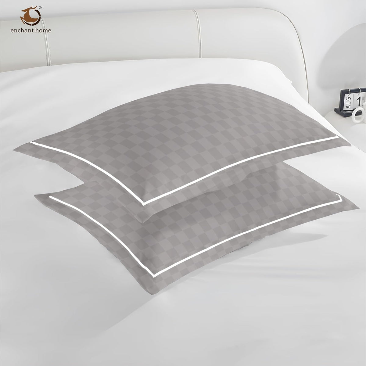 Pure Cotton 300 TC Checkered Pillow Cover Set - Silver