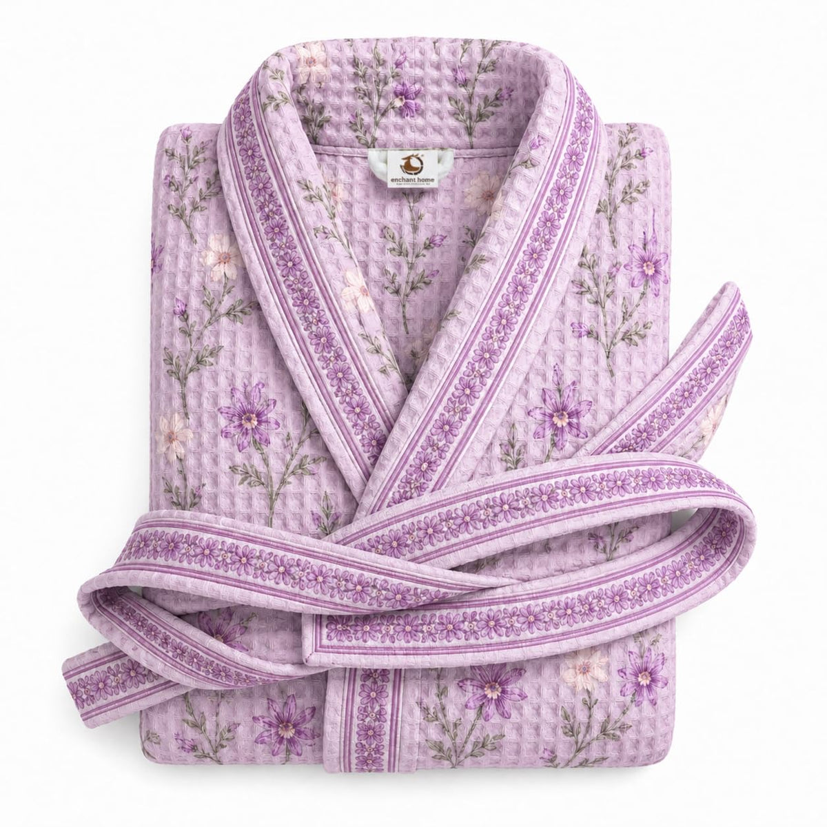 Premium print cotton rich waffle robe in lilac bloom print