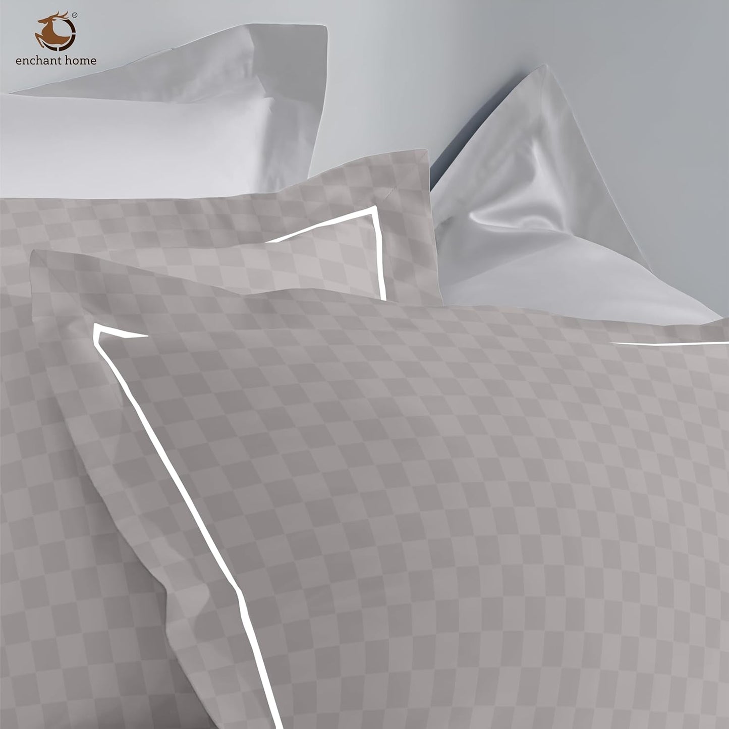 Pure Cotton 300 TC Checkered Pillow Cover Set - Silver
