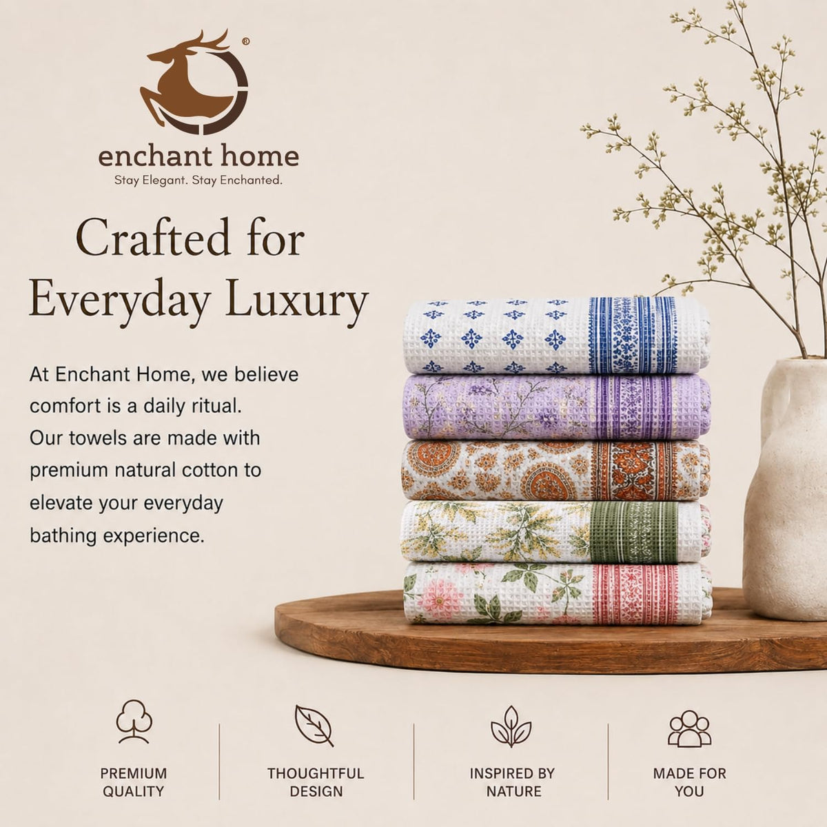 Pure Cotton Printed Waffle Bath Towel - Paisley Charm