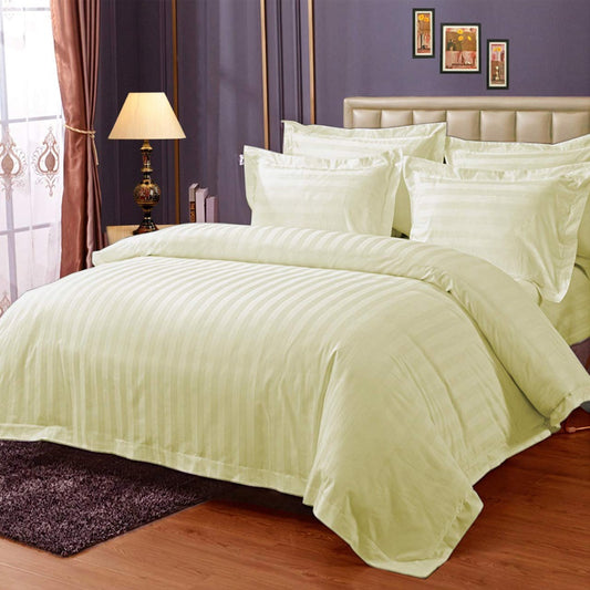 Pure Cotton Satin Stripe King Bedsheet - Cream