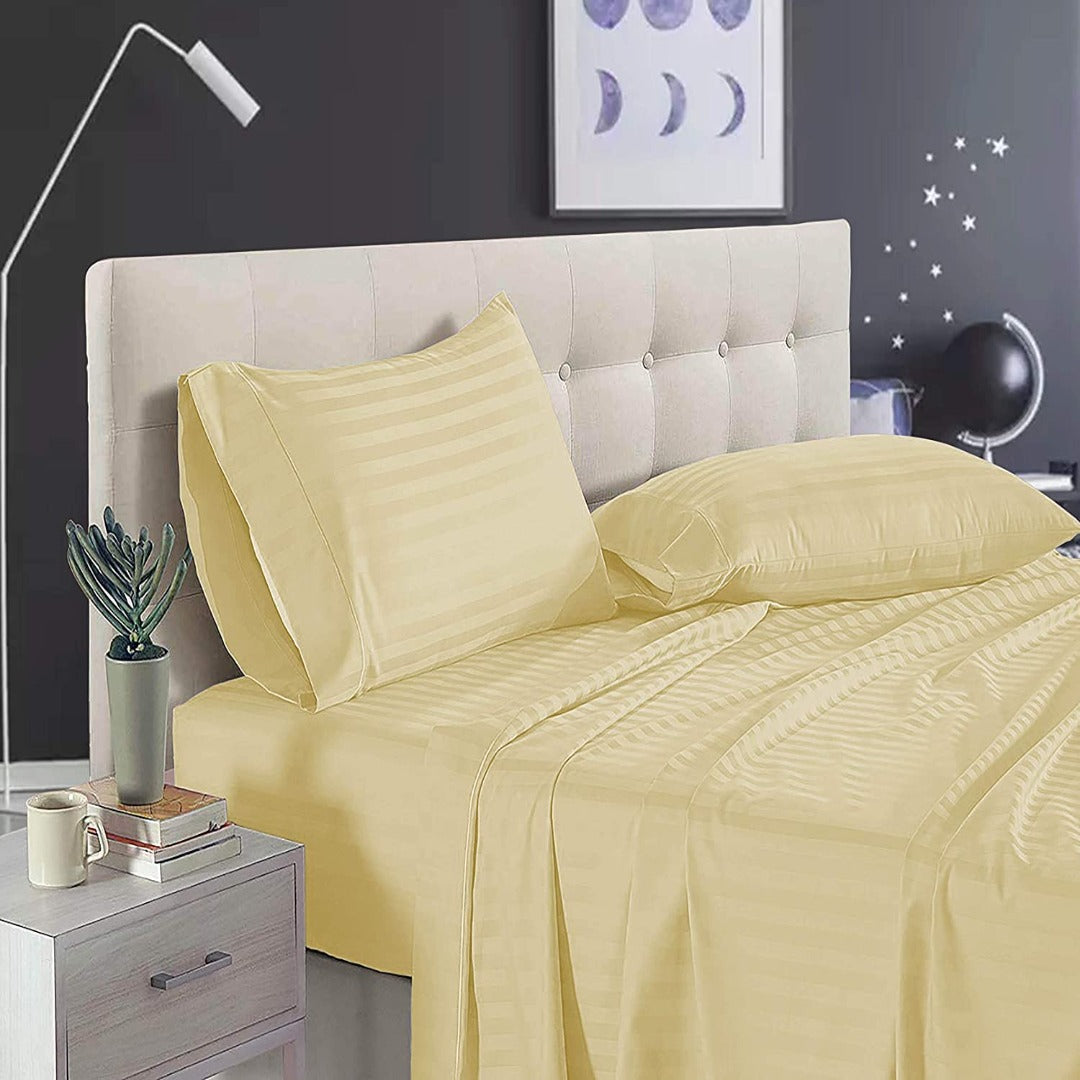 Light yellow satin stripe cotton bedsheet with pillow covers – view 2