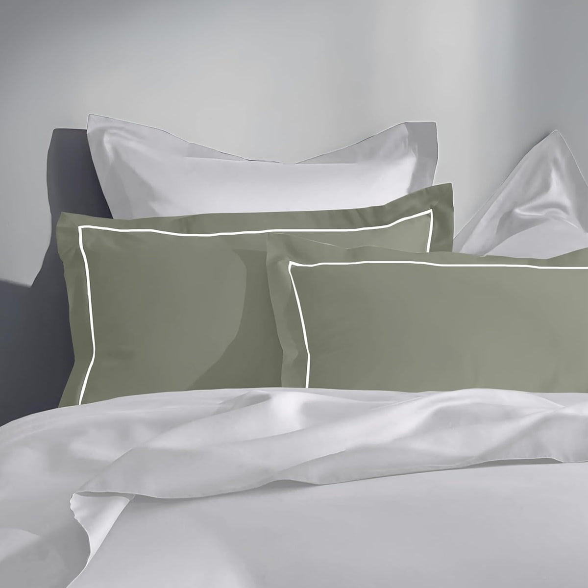 Pure Cotton 300 TC Solid Pillow Cover Set - Moss Green