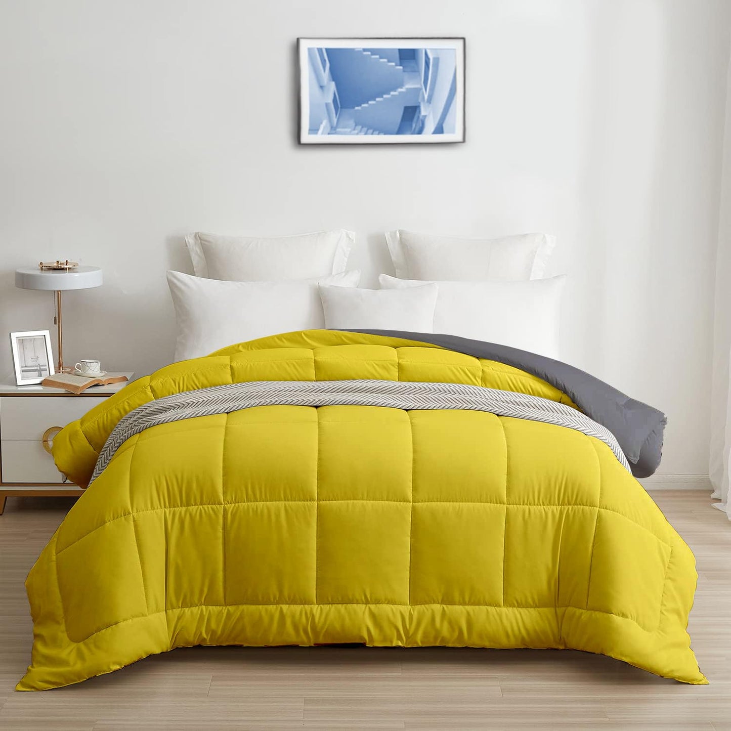 Yellow and grey reversible microfiber AC comforter – view 2