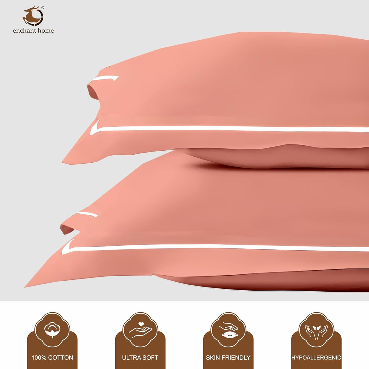 Pure Cotton 300 TC Solid Pillow Cover Set - Blush