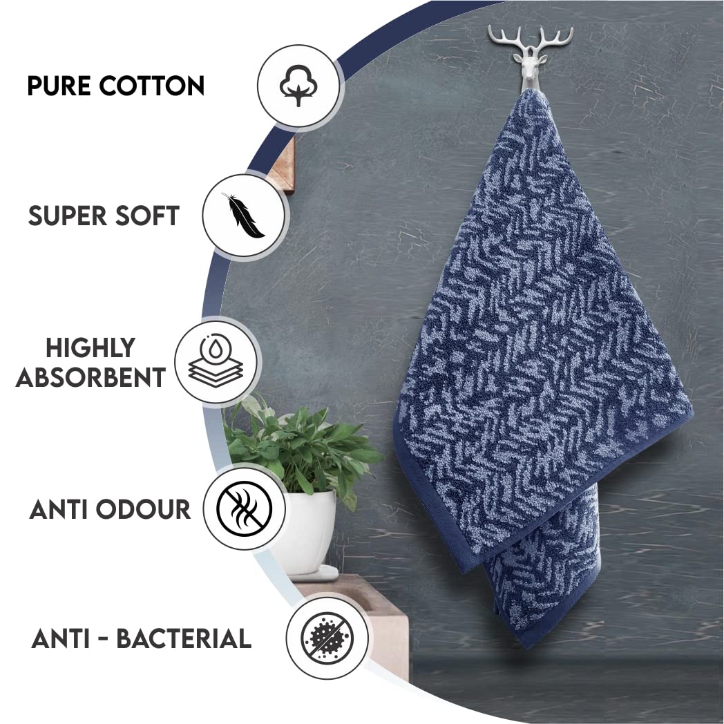 Pure Cotton Jacquard Hand Towels - Blue