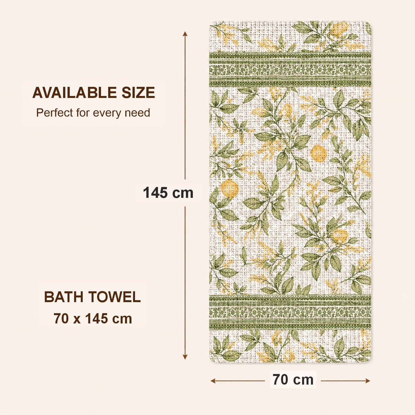 Pure Cotton Printed Waffle Bath Towel - Sage Botanical