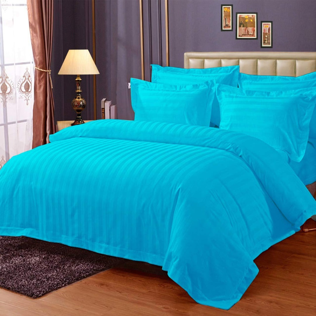 Pure Cotton Satin Stripe King Bedsheet - Sea Green