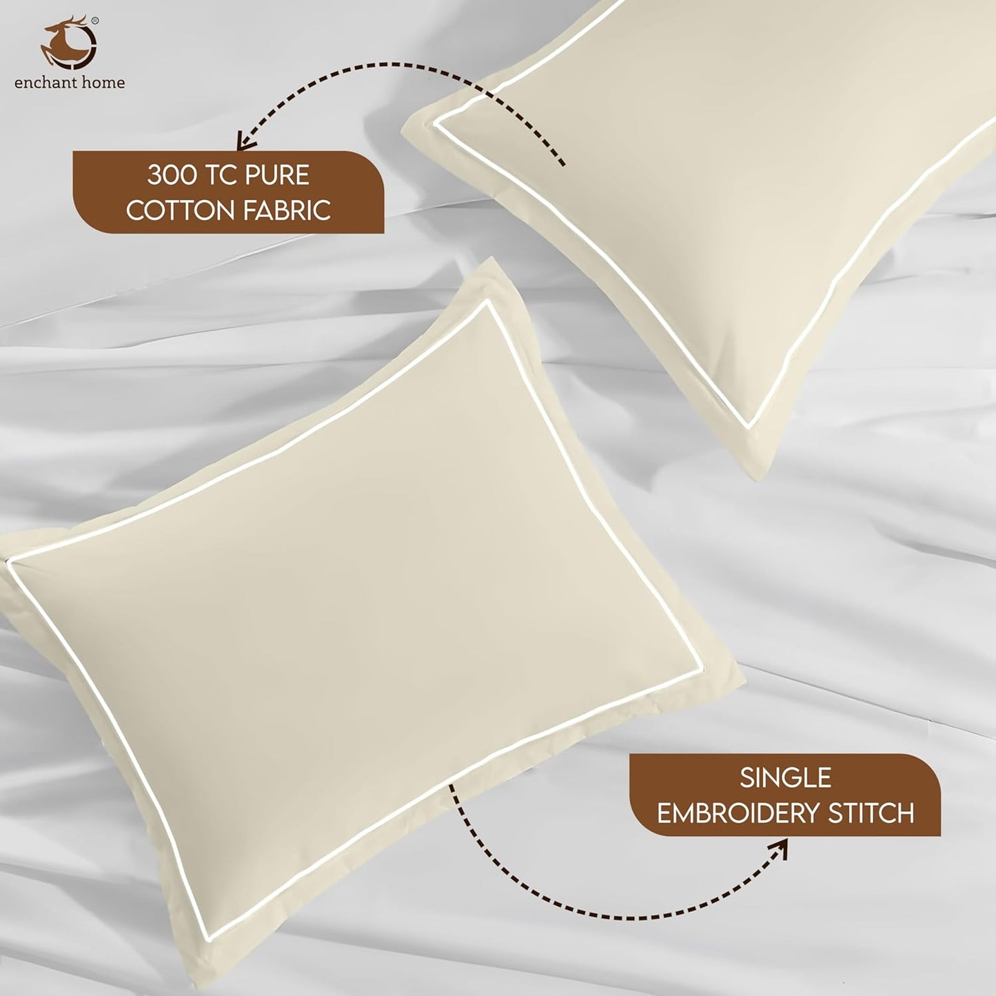 Pure Cotton 300 TC Solid Pillow Cover Set - Ivory