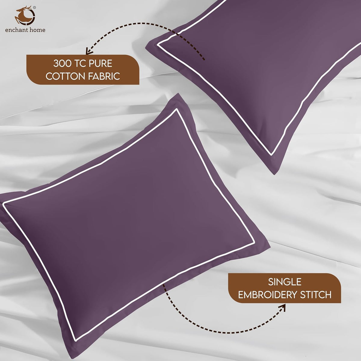 Pure Cotton 300 TC Solid Pillow Cover Set - Plum