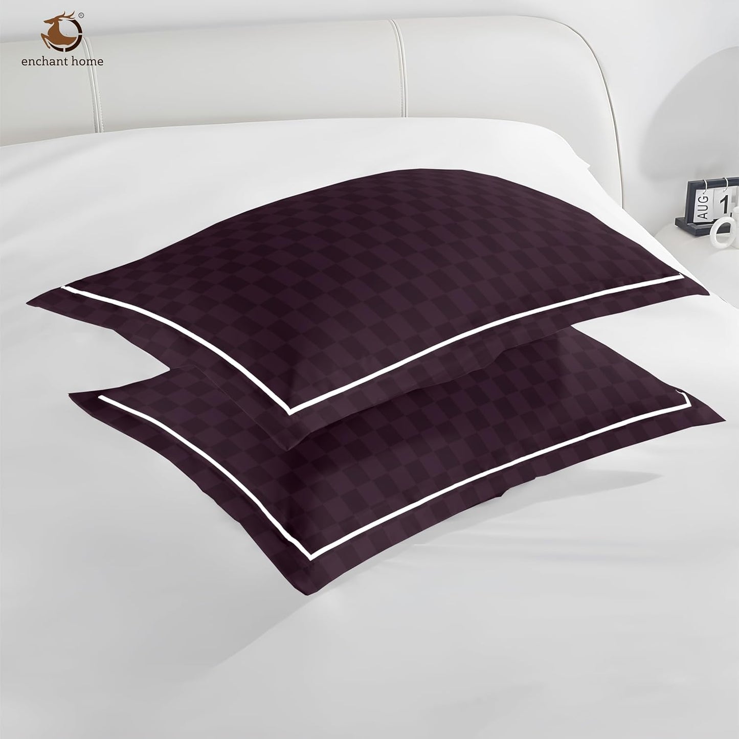 Pure Cotton 300 TC Checkered Pillow Cover Set - Wine