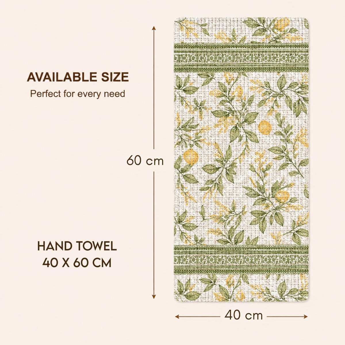Pure Cotton Printed Waffle Hand Towel - Sage Botanical